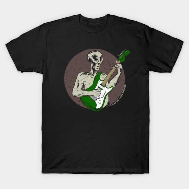 Grey Alien Electric Guitar T-Shirt by ThreadWeird Apparel Company